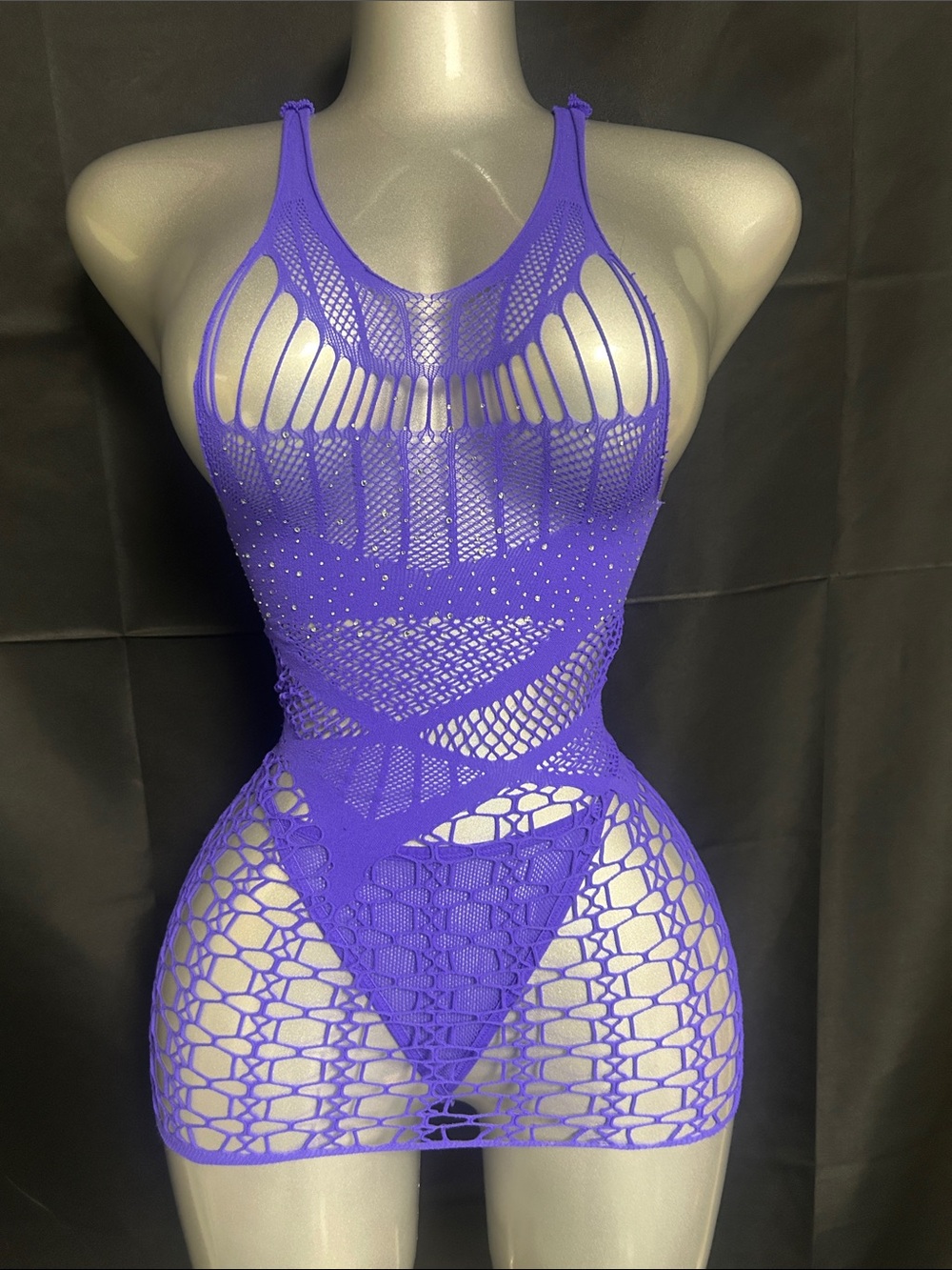 Purple Fishnet Bodycon Chemise Dress - Women Intimates & Sleepwear
